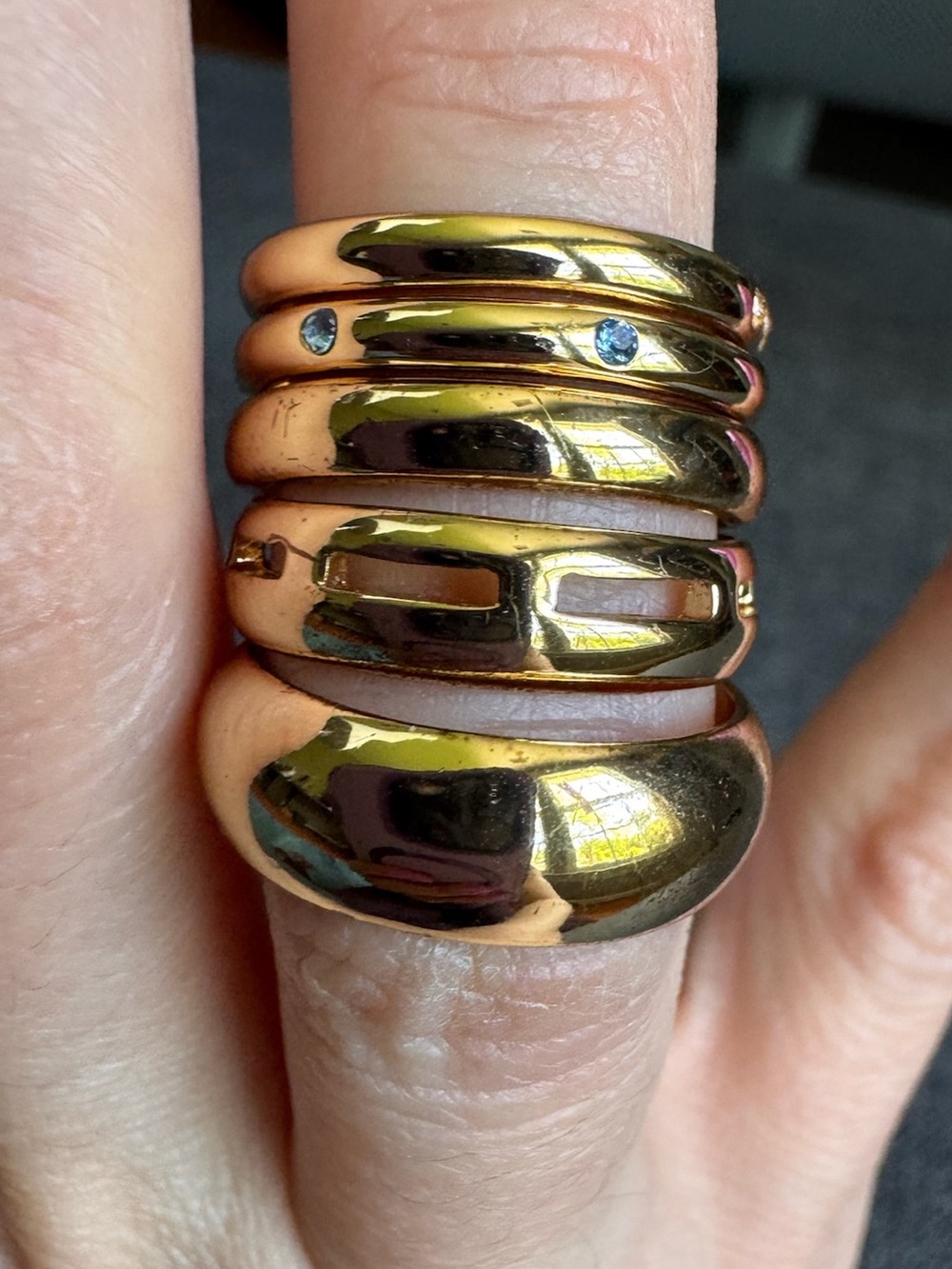 Vintage Gold Tone Stackable Statement Ring - set of 5